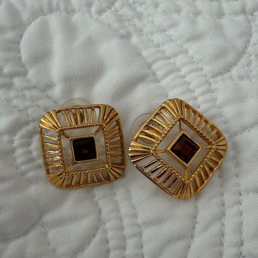 Gold and Brown Square fashion statement Earrings